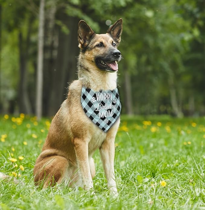 Dog Bandana for Happy Birthday Mom - Classical Plaid Printing Pet Scarf Accessories - Gift for Mom's Birthday Party (L17)