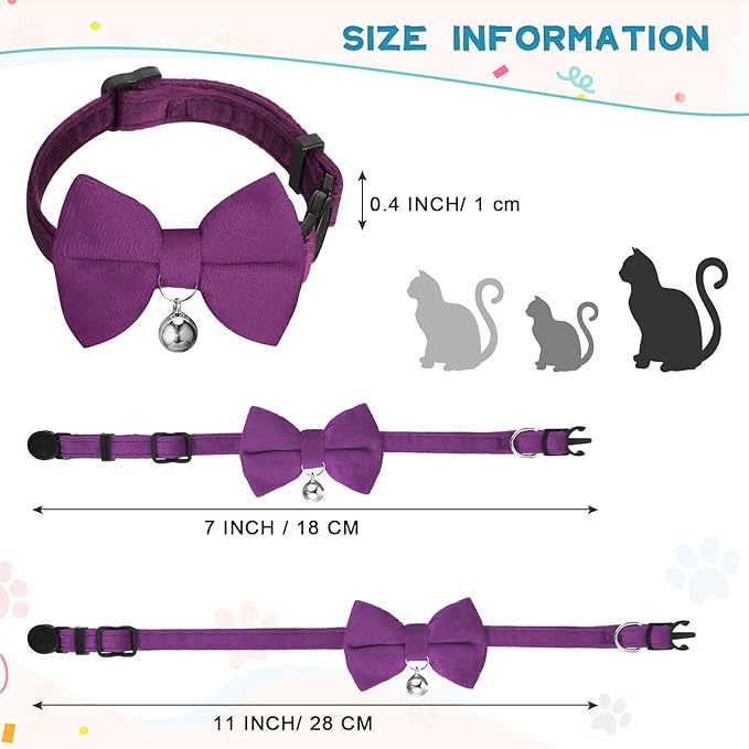 Yahenda 10 Pieces Cat Bowtie Collars with Bell Solid Colors Kitten Bow Breakaway Cat Bowtie for Boys Girls Adjustable Pet Collar with Safety Buckle Kitten Puppy Pet Accessories