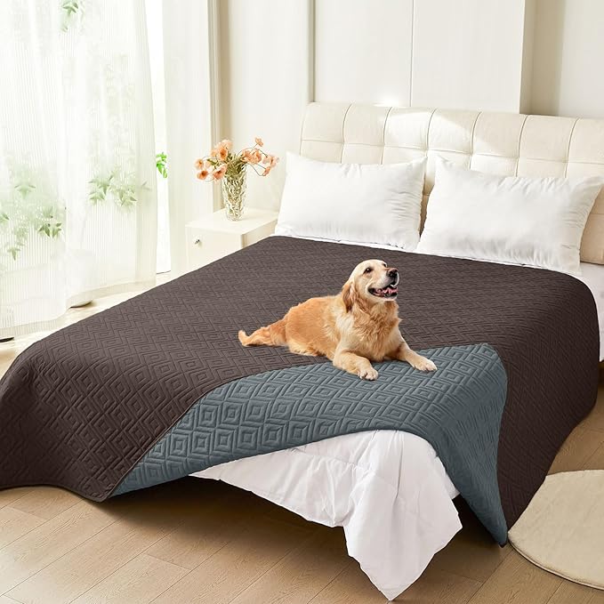 hyha Waterproof Dog Blanket, Soft Pet Bed Blankets, Waterproof Sofa Couch Cover for Dogs Washable, Reversible Pet Couch Covers for Sofa Furniture (68x82 Inch, Chocolate/Dark Grey)