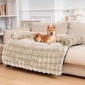 FUNNY FUZZY Pet Fluffy Plush Calming Dog Couch Bed Sofa Protector Washable Pets Mat for Large Medium Small Dogs and Cats (Coffee, 47"×33.5"×6")