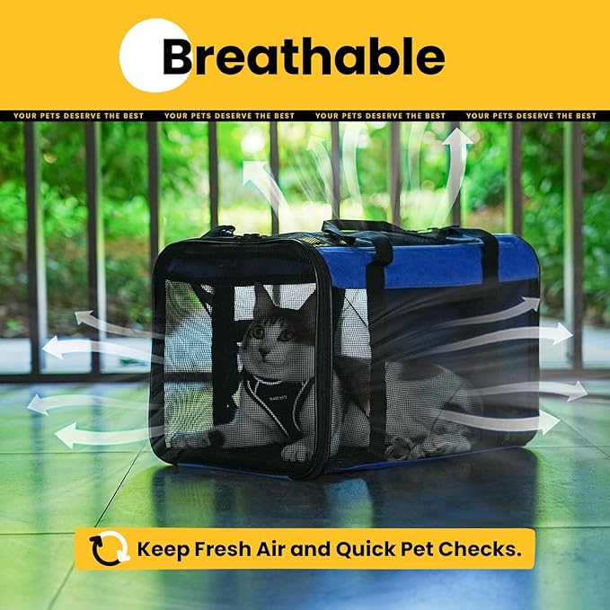 Cat Carrier Bag,Soft-Sided Pet Carriers for Dogs with 4-Sided Mesh,Airline Approved Cat Transport Carrier for Small&Medium Cats Kitten Puppy Up to 15LB,Collapsible Cat Travel Carrier-M,Blue
