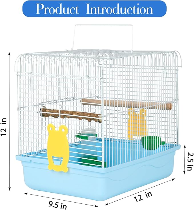 Small Bird Cage, Lightweight for Parakeets, Hanging for Parrot, Travel for Cockatiel, Outdoor Budgie, Pet Products Flat Top Economy Small Animal Cage with Stand Accessories with White Wire, Blue