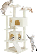 54 Inches Cat Tower Condo Furniture, Cat Tree Tower for Indoor Cats, Cozy Hammock and Sisal Scratching Posts, Multi-Level Durable Cat Scratch Post for Kittens Pet House Play, Detachable, Beige
