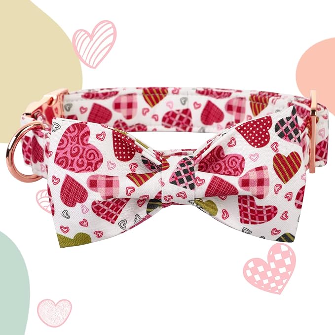Lionheart glory Heart Dog Collar, Adjustable Dog Collar with Bowtie, Pet Gift Collar for Dog Soft Bowtie Dog Collars for Small Dogs