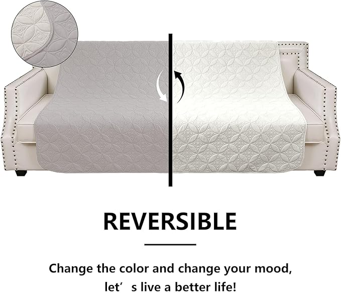 Waterproof Dog Blanket, 68x82 inches Pet Couch Covers for Sofa, Bed Furniture Protector from Dogs Washable and Reversible-Lightgrey+Cream