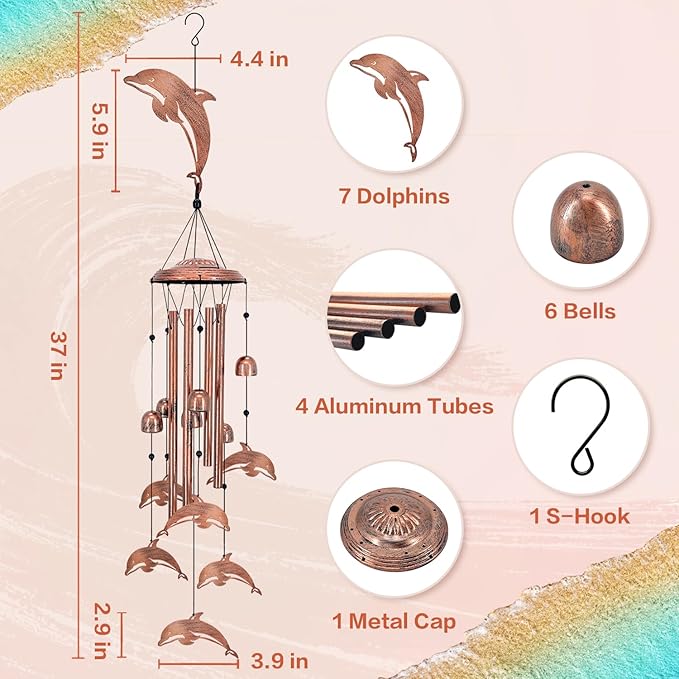 Dolphin Wind Chimes for Outside,Dolphin Gifts for Women/Men/Sympathy Gift/Memorial Gifts/Birthday Festival Metal windchimes Outdoors/Indoors,Patio,Garden Decor,Home,Porch,Yard