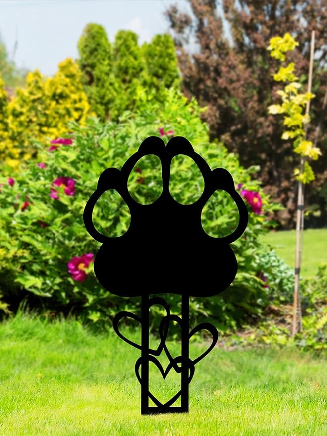 Memorial Garden Stake — Metal Cross Grave Marker Designed for Dog & Cat, Featuring Paw Prints and Heart Motifs,Suitable for Outdoor Cemeteries,Ideal Gifts to Honor Departed Pet (10.4 x 4.3'')