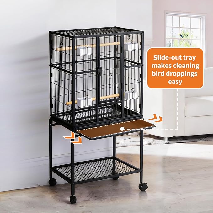 Large Bird Cage, 40.5" H Big Bird Cage with Stand for Parakeets Parrots Conures Lovebird Cockatiel Black