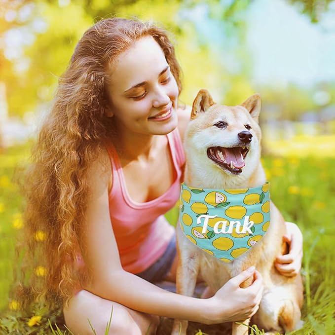 Personalized Dog Bandana Embroidered Name Custom Neckwear Dog Scarf Triangle Bibs Kerchief Pet Costume Accessories for Small Medium Large Dogs Cats Pets Birthday Gift Fresh Fruit Series