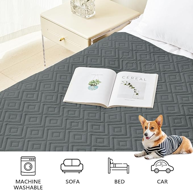 hyha Waterproof Dog Blanket, Soft Dog Bed Cover Pet Blankets, Waterproof Sofa Couch Cover for Dogs Washable, Reversible Pet Couch Covers for Sofa Furniture (52x82 Inch, Dark Grey/Dark Grey)