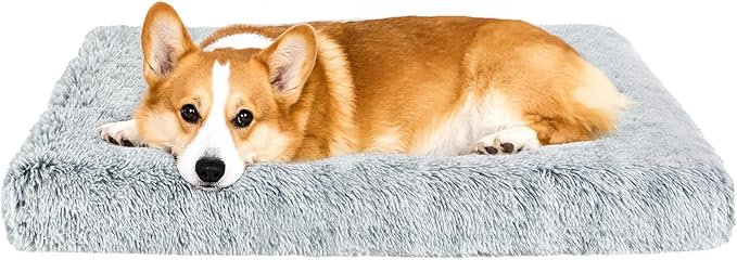 Fluffy Orthopedic Dog Beds for Small Dogs with Washable Removable Cover Dog Crate Bed Egg Crate Foam Support Plush Pet Pad Mat with Anti-Slip Bottom(Grey,30 * 20)