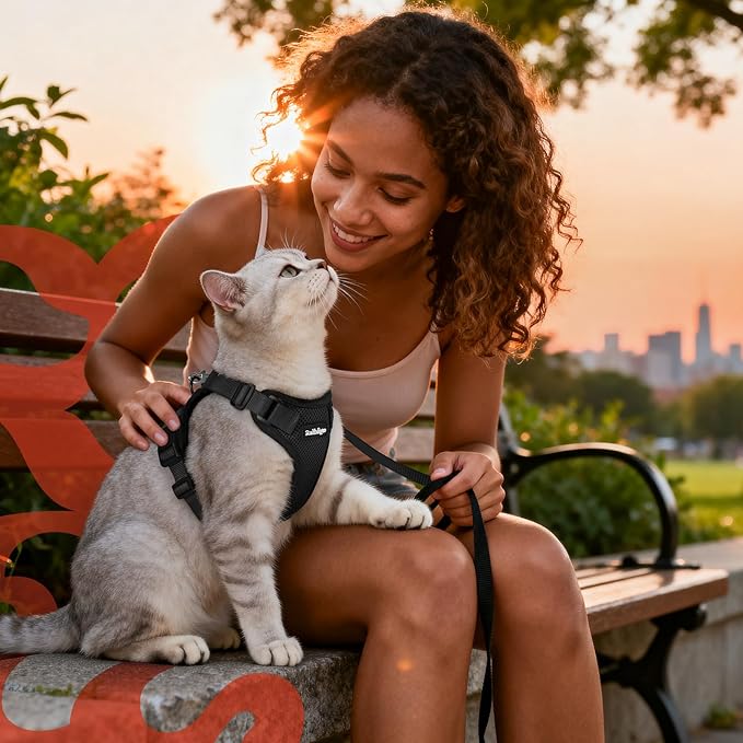 rabbitgoo Cat Harness and Leash for Walking, Escape Proof Soft Adjustable Vest Harnesses for Cats, Easy Control Breathable Reflective Strips Jacket, Black, XXS