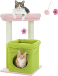 PEQULTI Cat Tree Flower Cat Tower for Indoor Cats with Private Cozy Cat Condo, Natural Sisal Scratching Posts and Plush Pom-pom for Small Cats, Pink