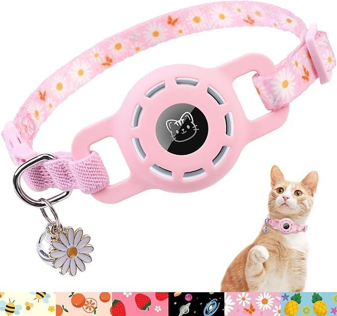 BINGPET AirTag Cat Collar with Bells, Upgraded Safety Elastic Collar with Airtag Pet Collar Holder, Anti-Lost Cat Collars for Girl Boy Cats, Anti-Suffocation Kitty Puppy Collars