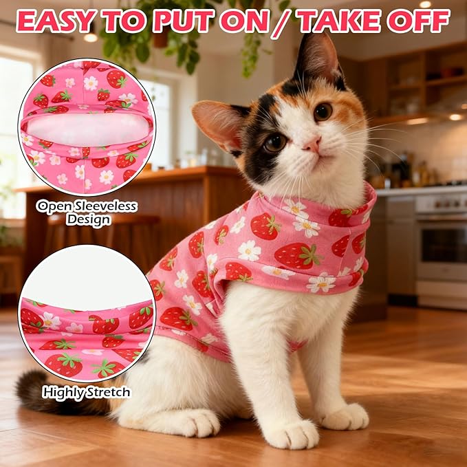 EXPAWLORER Soft Cat Sweater - Sweaters for Cats Only Warm Kitten Clothes, Fall and Winter Pet Coat Pullover Design, Fleece Sweatshirt Clothing Also for Puppy Small Dogs, Strawberry M