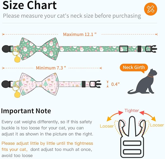 2 Pack Christmas Cotton Cat Collar with Bow Tie and Bell for male Female Cats,Soft Fancy Breakaway Kitty Kitten Collar with Tree & Santa Patterned Design for Boy Girl Cats. (Tree & Santa Claus)
