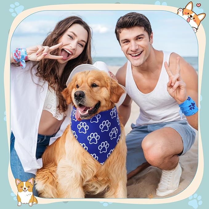 50 Pcs Blue Paw Print Dog Bandanas Bulk Animal Footprint Bandanas for Dogs Triangle Kerchief Bib Scarf Set for Pet Winter Costume Photo Props Daily Accessories Pet Shops (25.6 x 17.7 x 17.7)