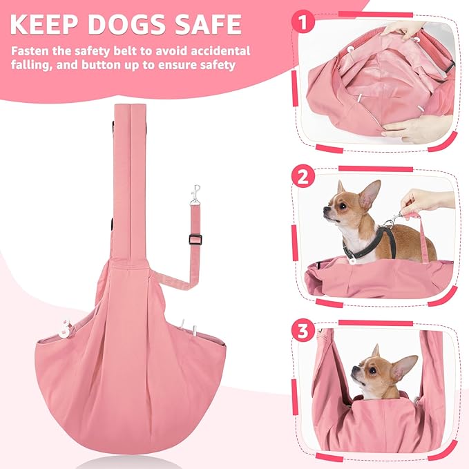 SlowTon Dog Carrier Sling - Thick Padded Shoulder Strap Adjustable Dog Carriers for Small Dogs, Puppy Carrier Purse for Pet Cat with Front Zipper Pocket Safety Belt Machine Washable (Peach, S)