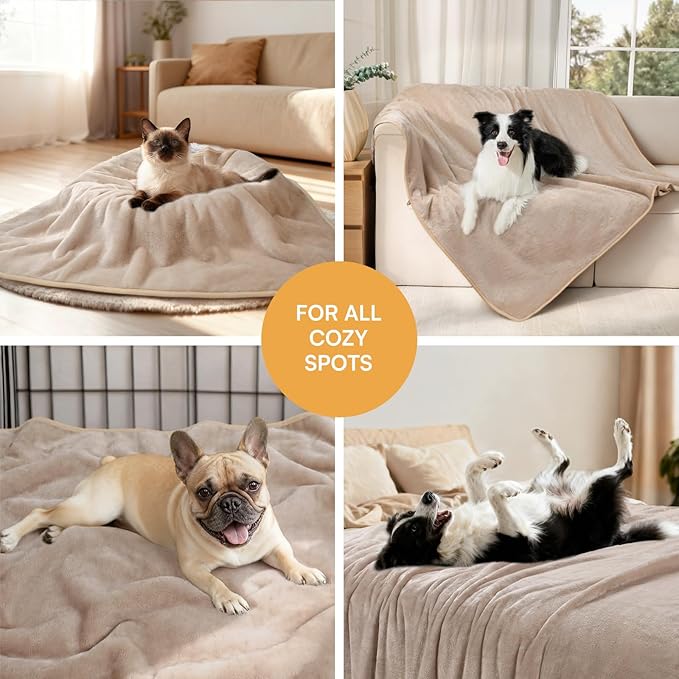 Luciphia Waterproof Pet Blanket, Liquid Pee Proof Dog Blanket for Sofa Bed Couch, Reversible Sherpa Fleece Furniture Protector Cover for Small Medium Large Dogs Cats, Khaki+Beige Small（40" x 28"）