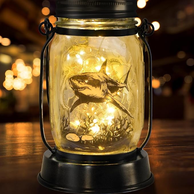 kyoryuger Shark Gifts for Women/Men Shark Solar Lanterns Dog Mom Birthday Jaws Lovers Lantern Animal Memorial Lights Solar Garden Decoration for Yard, Patio,Backyard,Porch Torches
