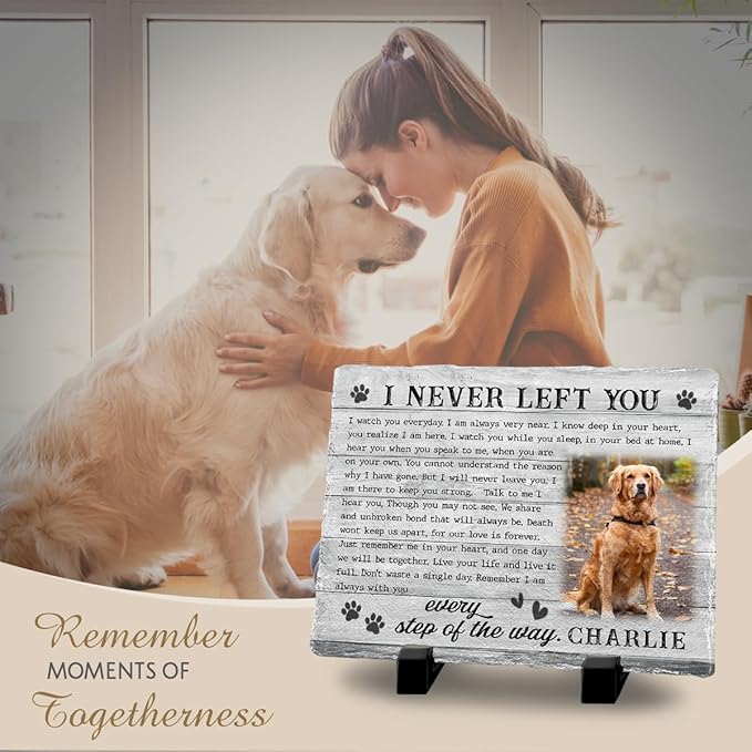 Memorial Stone: Personalized Thoughtful Gifts for Pet Lovers, Changeable Poem Option, Memorialize Your Furry Dog and Cat's Image with Preferable Version, Cemetery Decorations