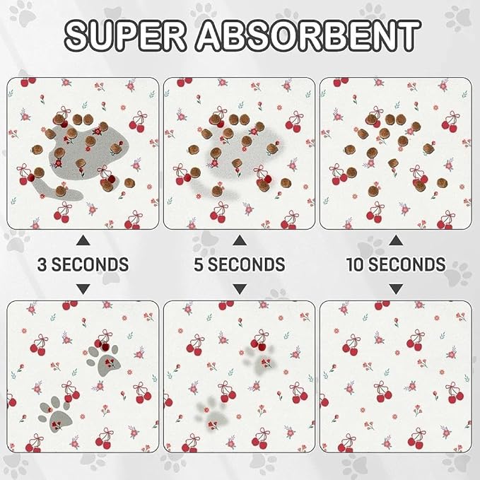 Dog Food Mat for Pet Cat Food Mat, Cherry Absorbent Quick Dry Dog Bowl Mats for Food and Water, Non-Slip Cat Pet Feeding Mats for Floor Placemats 12"x20"