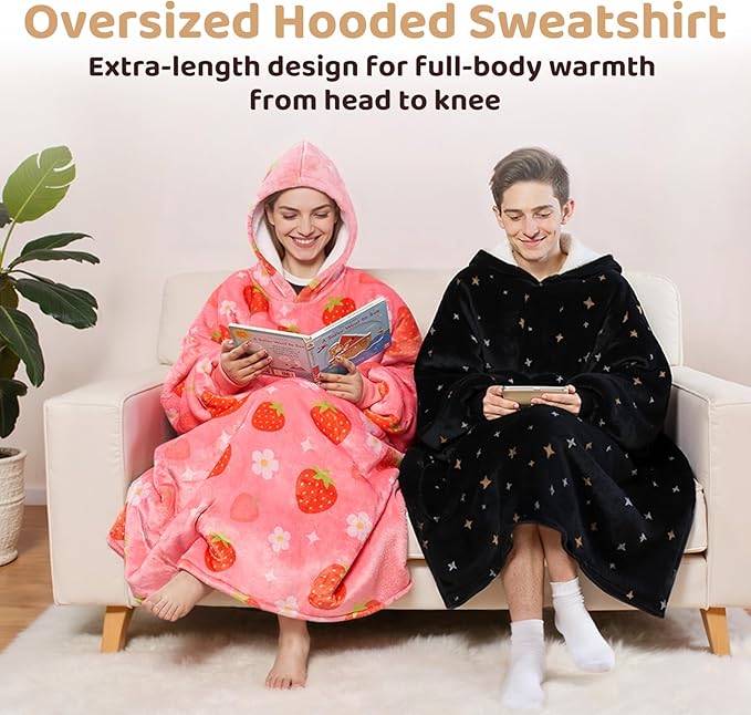 Mewaii Wearable Blanket Hoodie for Adults, Warm Sherpa & Soft Flannel Long Sweatshirt with Giant Pocket, Cozy Gifts for Women