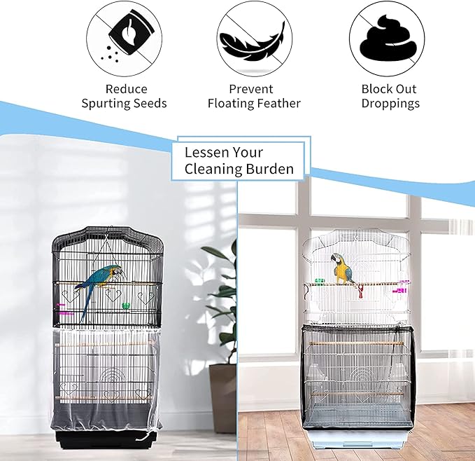 Universal Bird Cage Seed Catcher,Seed Catcher Guard Net Cover,Parrot Nylon Mesh Net Cover,Soft Airy Cage Net Stretchy Skirt for Round Square Cage