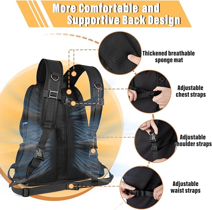 YUDODO Dog Front Carrier Backpack, Adjustable Breathable Pet Carrier for Small Dogs, Ventilated Puppy Back Pack with Safety Belt, Lightweight Doggy Backpack for Hiking Outdoor (Jet Black, M)