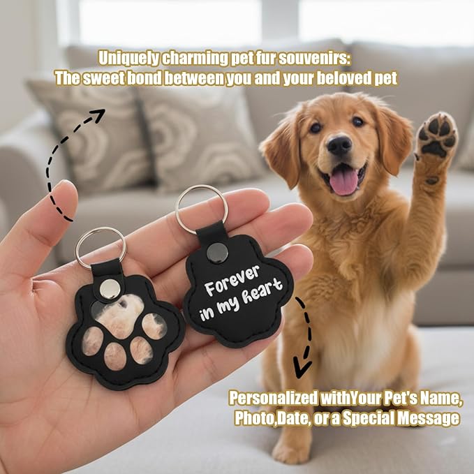 Personalized Dog Hair Keychain Pet Fur Keepsake Pet Memorial Cute Storage Keychains Cat Paw Shaped Key Chain to Store Fur