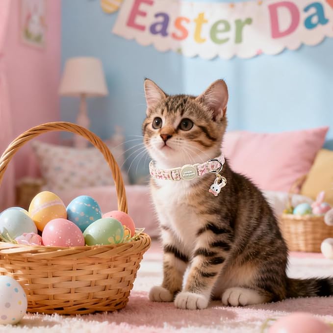 Unique Style Paws Easter Cat Collar,Easter Day Cat Collars,Blue Kitten Collar Breakaway Buckle,Adjustable Soft Cotton Puppy Collar,Ideal Gift for Boy Girl Cats