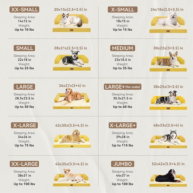 Large Dog Bed Orthopedic Washable - Waterproof with Removable Cover - Memory Foam - Beds Bolster Pet - Couch Sofa - XXXL Large Big Jumbo Dogs - Ginger Yellow Giant Dog Bed