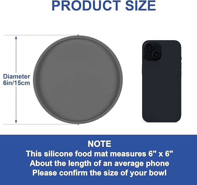 Arespark Pet Silicone Food Mat, Set of 2 Nonslip Waterproof Feeding Bowl Mat with Raised Edges for Food and Water Prevent Spills, Round Eating Tray for Dog Cat Puppy Kitten, 6'' x 6''
