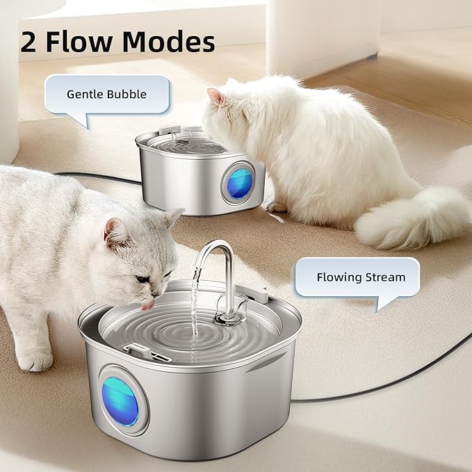 Casfuy PWS-155 Multi-Layer Filtration Quiet Stainless Steel Dog & Cat Water Fountain, 108-oz
