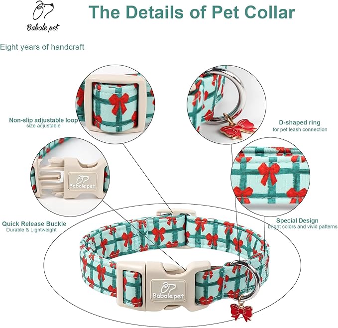 Christmas Dog Collar for Giant Large Dogs - Cute Festive Plaid with Red Bow Christmas Collars for Dogs, Soft Adjustable New Year Dog Collars with Quick Release Buckle XL