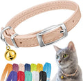 CollarDirect Leather Cat Collar, Kitten Collar with Removable Bell Black Blue Red Orange Lime Green (6-7 Inch, Beige)