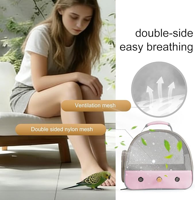 Bird Carrier, Portable Small Bird Parrot Parakeet Carrier with Standing Perch and Stainless Steel Tray, Side Access Window Collapsible