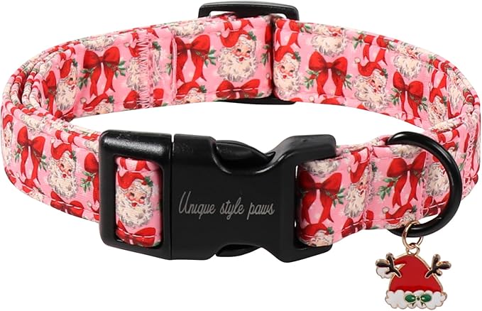 Unique Style Paws Christmas Dog Collar, Pink Dog Collar with Santa Claus Pattern, Lightweight & Adjustable Pet Collar with Plastic Buckle for Small, Medium, Large Boy Girl Dogs