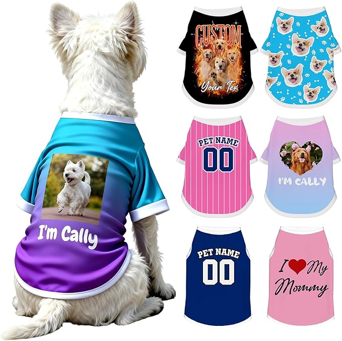 Custom Dog Shirt with Name Photo Text Logo Personalized Dog Pullover Shirts Customized T Shirt Clothes Gifts for Small Medium Large Dogs Cats Pet