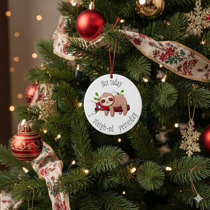 Sloth Gifts for Women, Sloth Ornament, Christmas Ornament 2025 Funny Lazy Animal Christmas Decoration, Cute Woodland Ornament for Tree, Unique Animal Lovers Gift, Relaxed Holiday Decor Idea