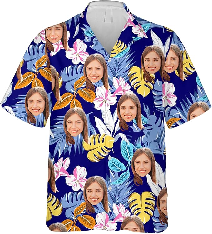 DILYPOD Custom Hawaiian Shirt with Face, Personalized Button Down Hawaiian Shirts for Men, Women, Photo Hawaiians Shirt