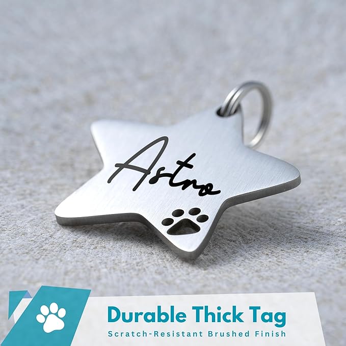 Ultra Joys Dog Tags Personalized for Pets - Hollow Paw Custom Pet ID Tag - Engraved Dog Tag for Small, Large Dogs - Small Star in Silver