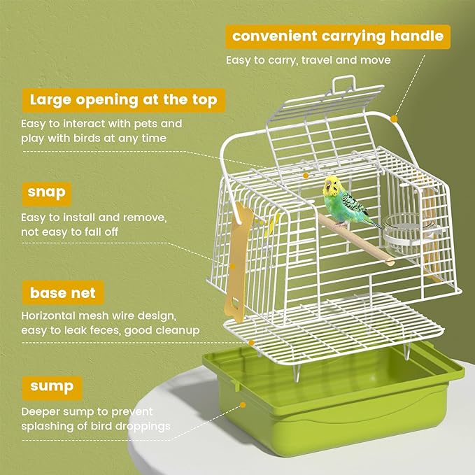 Small Bird cage,Travel Cage for Birds and Small Animals, Parakeet cage,Bird Carrier Travel cage,Bird Travel cage, jaulas para pájaros,Green,(Size:S,M,L) (S)