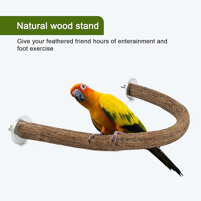 Rypet Parrot Natural Wood Stand Perch, Swing U Shape Natural Parrot Perch, U Shape Bird Chewing Stand Stick, Bird Cage Accessories for Parakeet, Conure, Cockatiel, Budgie, Lovebirds,Amazon Parrots