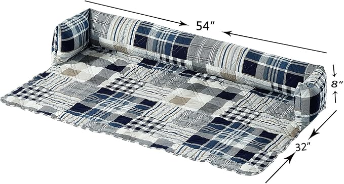 Brilliant Sunshine Quilted Calming Dog Bed Mat, Removable Washable Cover, Cushion Protector and Couch Covers for Dogs, Pets, Cats, Extra Large, Blue Plaids and Stripes Patchwork