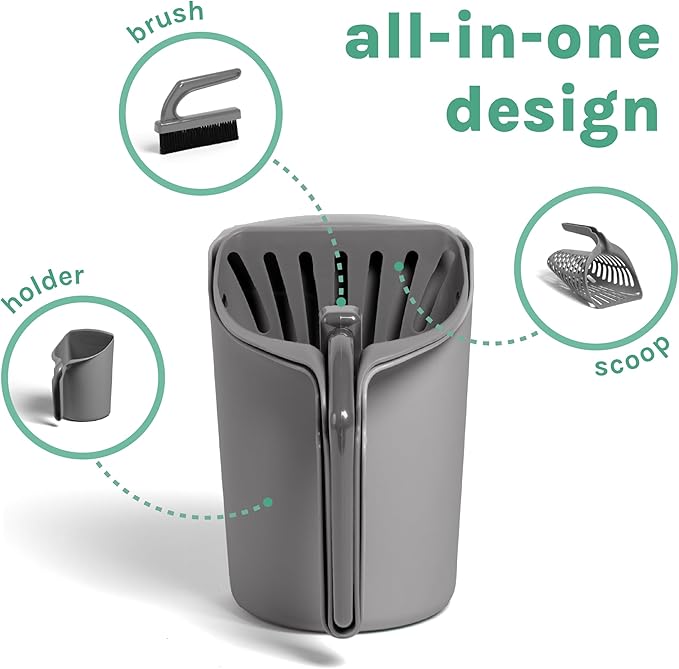 Kitty City Infinity Cat Litter Scoop with Holder – Non-Stick Aluminum Litter Sifter & Deep Shovel, Ergonomic Handle, Easy Clean Poop Scooper for Cats