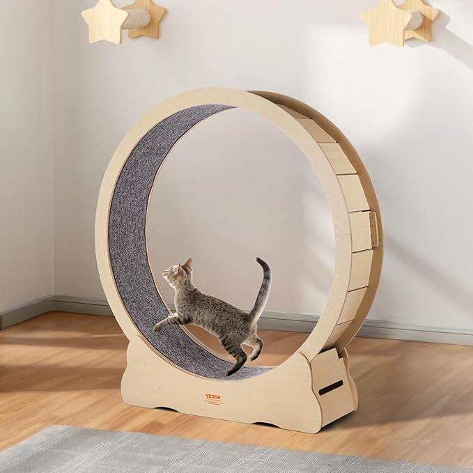 VEVOR Cat Exercise Wheel, 52" Large Cat Treadmill Wheel for Indoor Cats, Running Wheel with Detachable Carpet & Teaser for Running/Walking/Training, Suitable for Most Cats