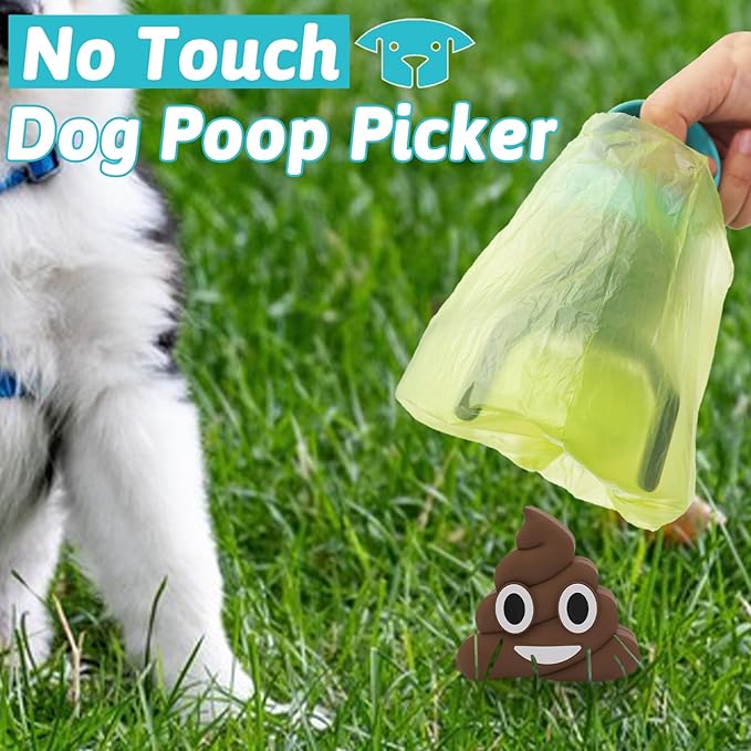 Fhiny Portable Dog Poop Scooper, No-Touch Handheld Doggy Poop Scooper Sanitary Puppy Waste Picker with Bag Dispenser Convenient Lightweight Six Claws Poop Waste Cleaner for Dog Great for Walks Travel