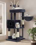 Heybly Cat Tree, 45.3-Inch Cat Tower for Indoor Cats with Large Perch, All-in-One Cat Furniture with Cozy Bed, Hidden Space Cat Condo, Comfy Hammock, Scratching Posts & 3 Pompoms, Smoky Gray HCT202SG