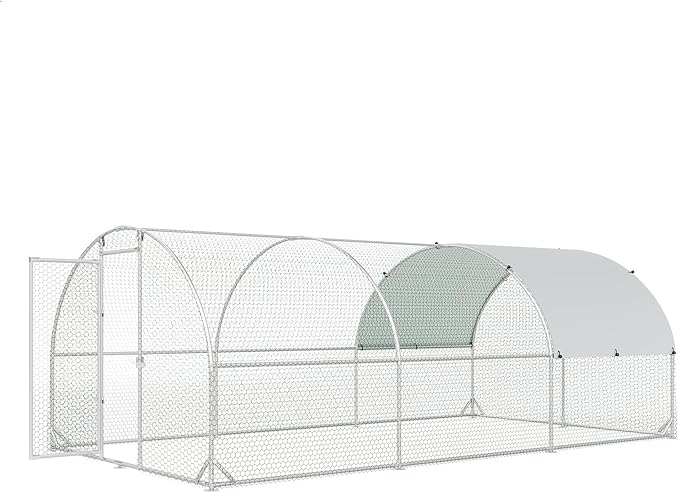 4ever2buy Large Metal Chicken Coop with Run Walk-in Poultry Cage Chicken Runs House Pen Cage Dome Roofed Chicken Coops with Anti-Ultraviolet Cover for Outdoor Backyard Farm Use 9.5'W x 19.3'L x 6.3'H